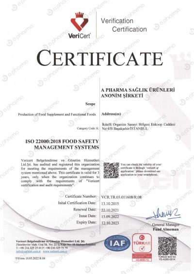 Certificate ISO22000